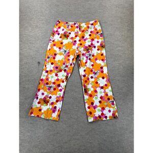 Rebecca Thomas Cropped Flower Power Trouser Pants Womens 10 Multicolor Back Zip
